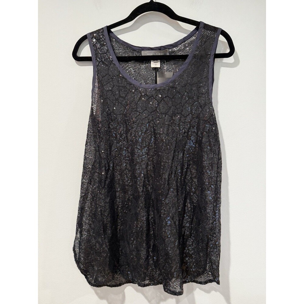 NEW Sachin & Babi Top Small 100% Silk Sequin Sheer Whimsigoth Dark Romantic
